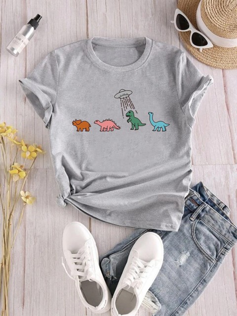 

URBANIC Women Grey Printed Applique T-shirt