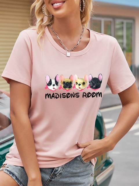 

URBANIC Women Pink Printed V-Neck Applique T-shirt