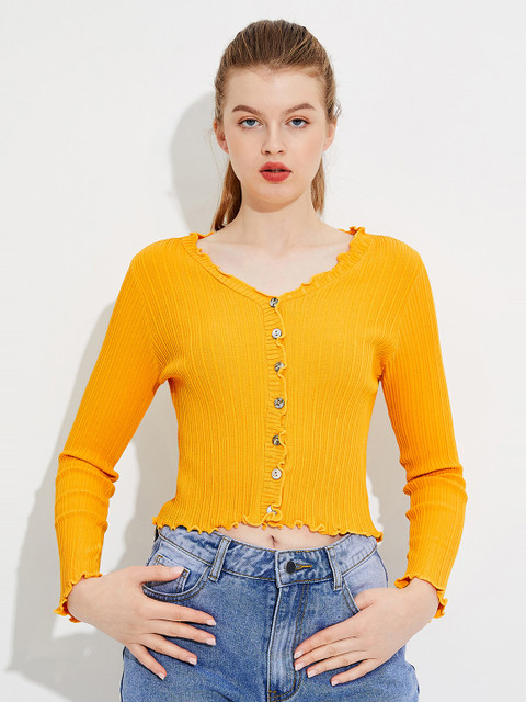 

URBANIC Women Yellow V-Neck T-shirt