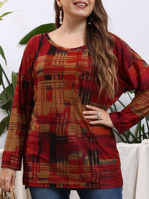 

URBANIC Women Burgundy Printed Extended Sleeves T-shirt