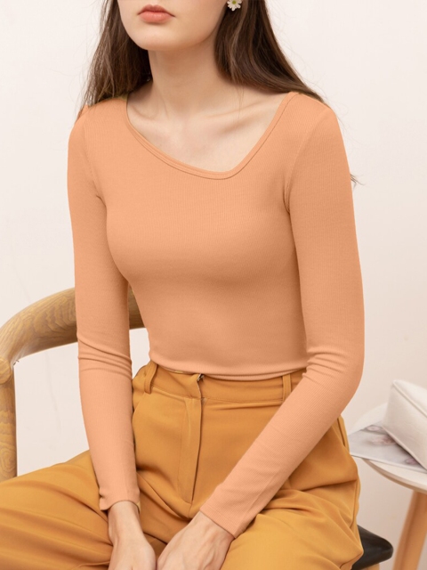 

URBANIC Women Orange Raw Edge T-shirt