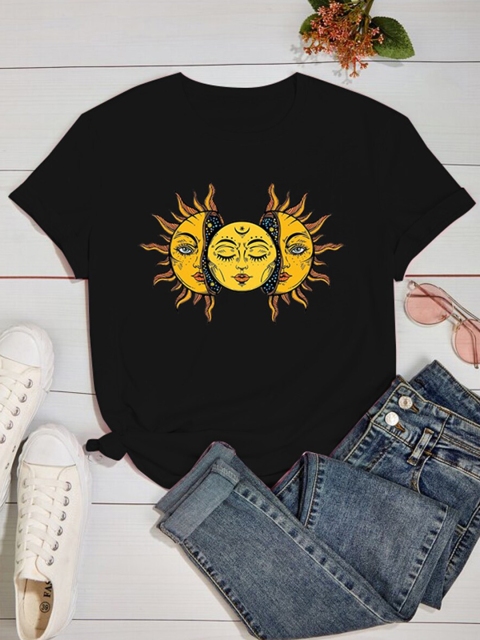

URBANIC Women Black Printed Applique T-shirt