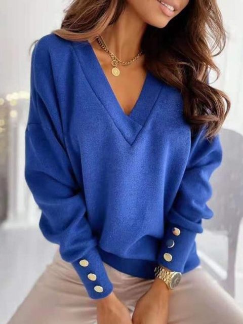 

URBANIC Women Blue V-Neck Extended Sleeves T-shirt