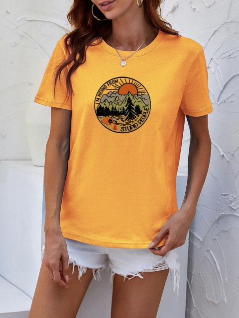 

URBANIC Women Yellow Printed T-shirt