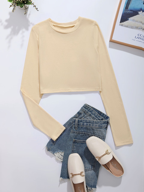

URBANIC Women Khaki V-Neck T-shirt
