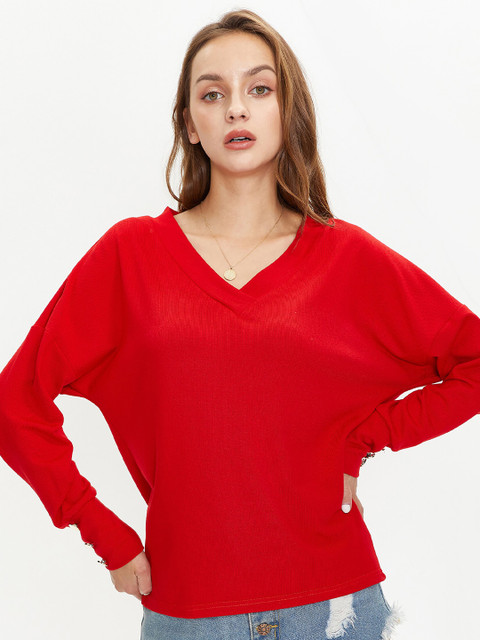 

URBANIC Women Red V-Neck T-shirt