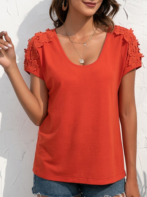 

URBANIC Women Orange Henley Neck T-shirt