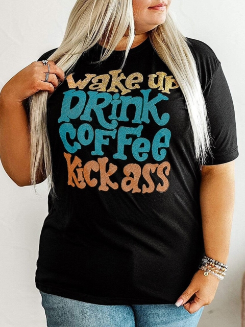 

URBANIC Women Black Typography Printed Extended Sleeves Applique T-shirt