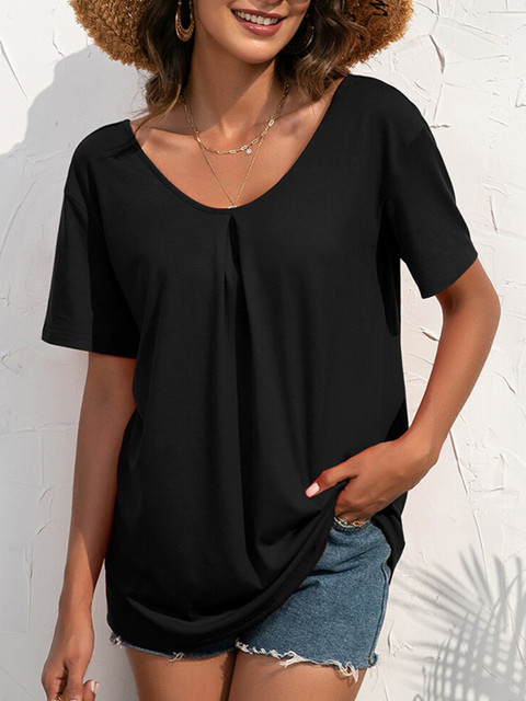 

URBANIC Women Black V-Neck T-shirt