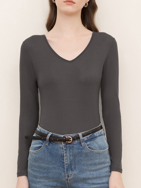 

URBANIC Women Grey V-Neck T-shirt