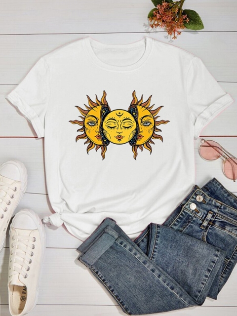 

URBANIC Women White Printed Extended Sleeves Applique T-shirt