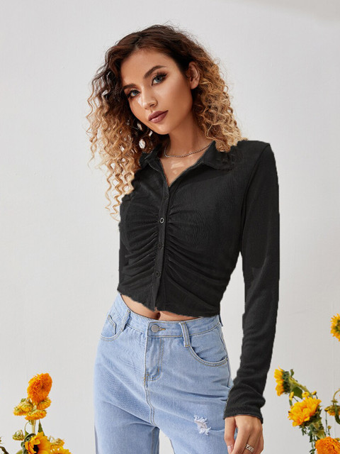 

URBANIC Women Black V-Neck T-shirt