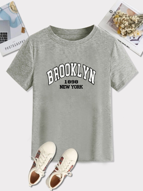 

URBANIC Women Grey Printed Applique T-shirt
