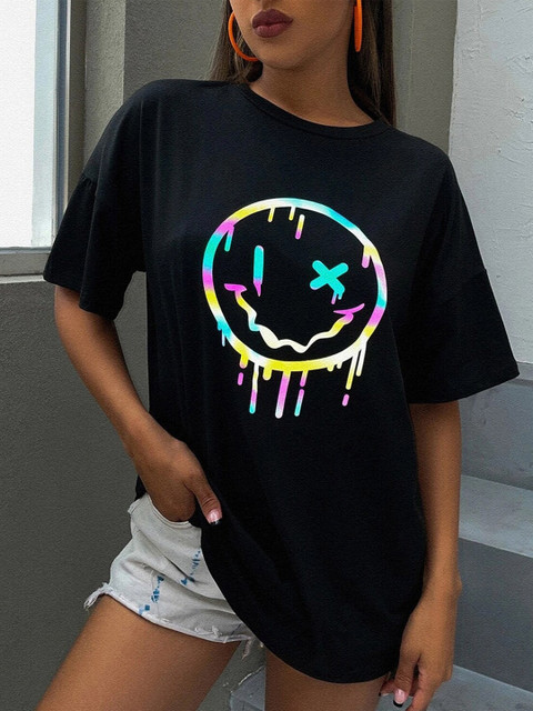 

URBANIC Women Black Printed T-shirt