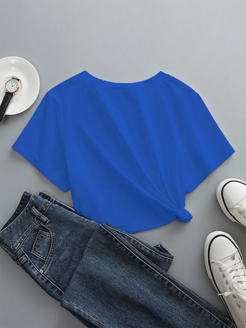 

URBANIC Women Navy Blue Colourblocked V-Neck Extended Sleeves T-shirt