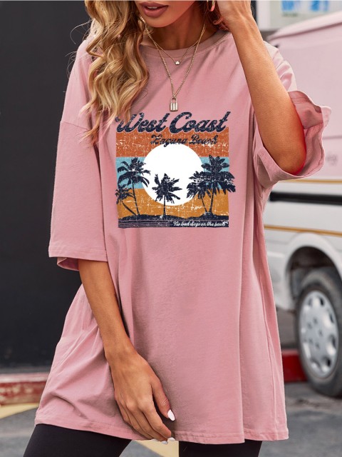 

URBANIC Women Pink Printed Henley Neck T-shirt