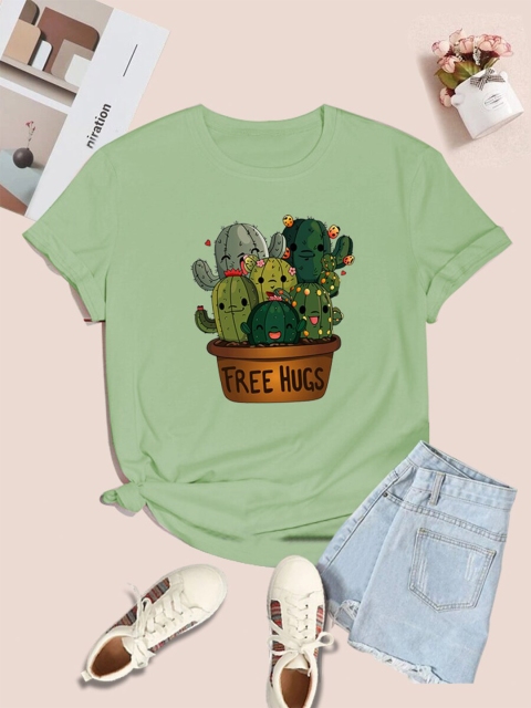 

URBANIC Women Green Printed Extended Sleeves T-shirt