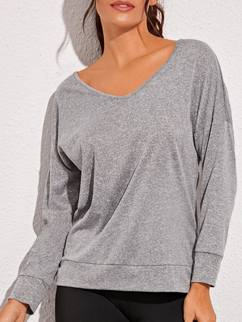 

URBANIC Women Grey & lilac marble V-Neck T-shirt