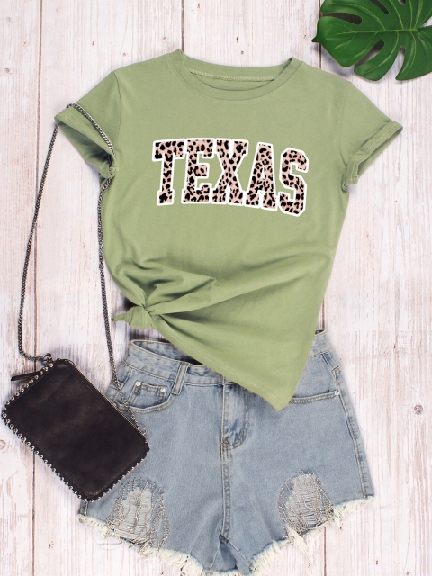 

URBANIC Women Green Printed Raw Edge T-shirt
