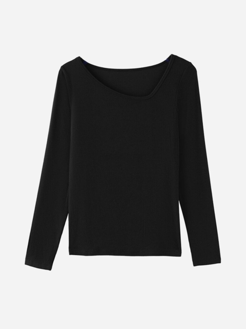 

URBANIC Women Black Raw Edge T-shirt