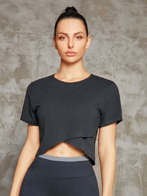 

URBANIC Women Black Raw Edge T-shirt