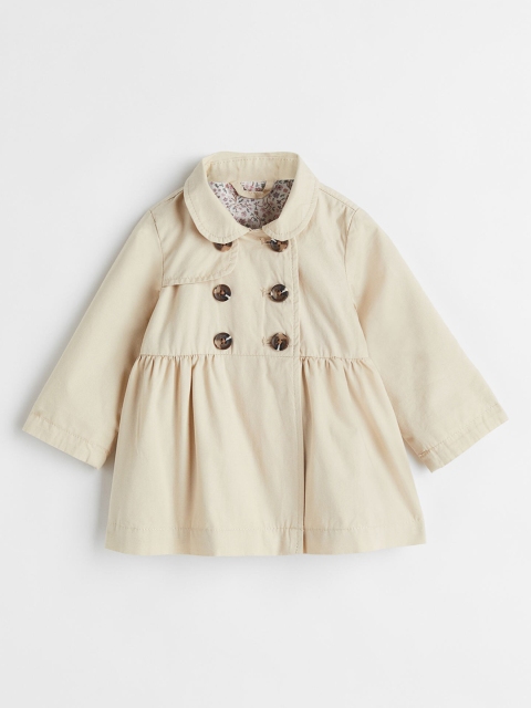 

H&M Girls Beige Solid Cotton Trenchcoat