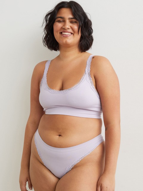 

H&M Women Plus Size Pack Of 2 Purple Ribbed Brazilian Briefs 1061307002