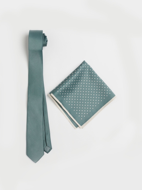

H&M Men Turquoise Tie And Handkerchief, Turquoise blue