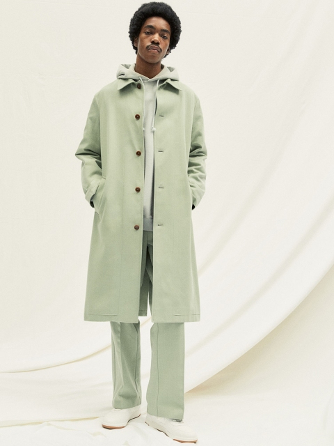 

H&M Men Sage Green Solid Cotton Twill Car Coats