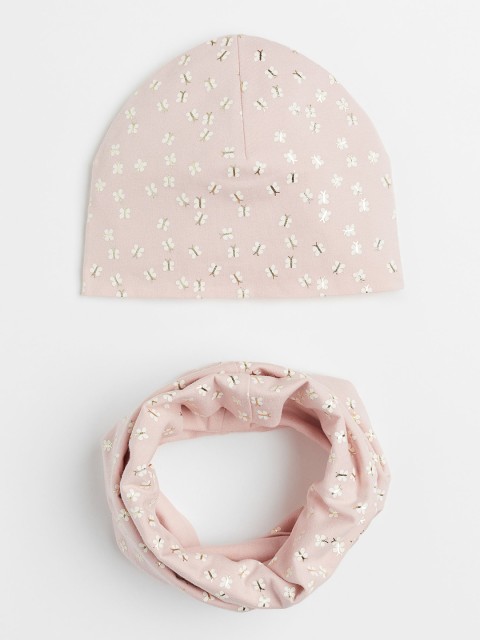 

H&M Cotton hat and tube scarf, Pink