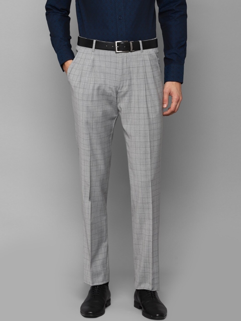 

Louis Philippe Men Grey Checked Pleated Trousers