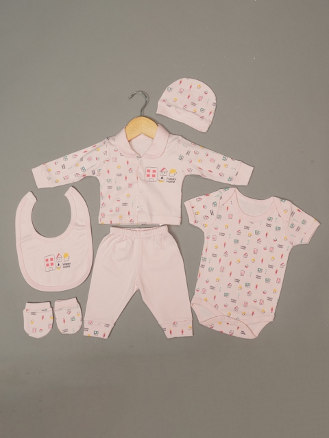 

Mumkins Infant Kids Pink Printed Cotton Baby Apparel Gift Set