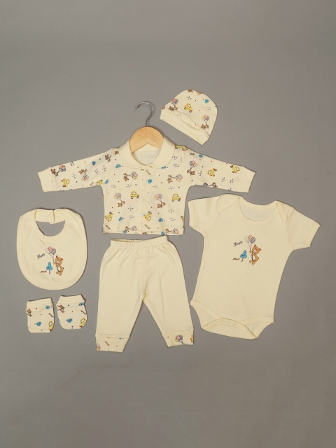 

Mumkins Infant Cream Coloured Printed Pure Cotton Baby Apparel Gift Set