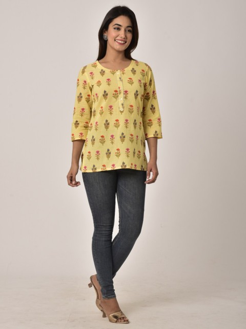 

Swasti Yellow Floral Printed Pure Cotton Kurti