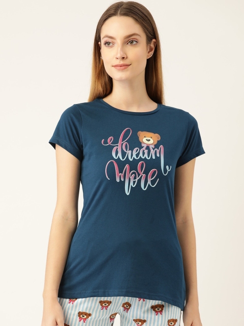 

Sweet Dreams Plus Size Navy Blue Typography Printed Cotton Night Suit