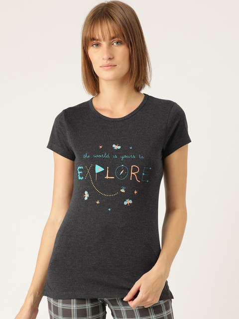 

Sweet Dreams Women Charcoal Black Printed Cotton Lounge T-shirts