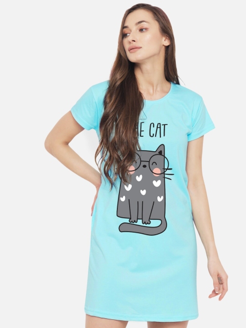 

FFLIRTYGO Turquoise Blue Printed Nightdress