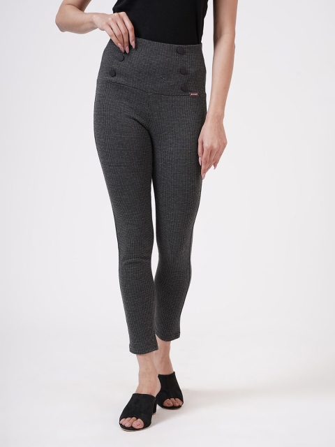 

SHECZZAR Women Black Checked Slim-Fit Jeggings