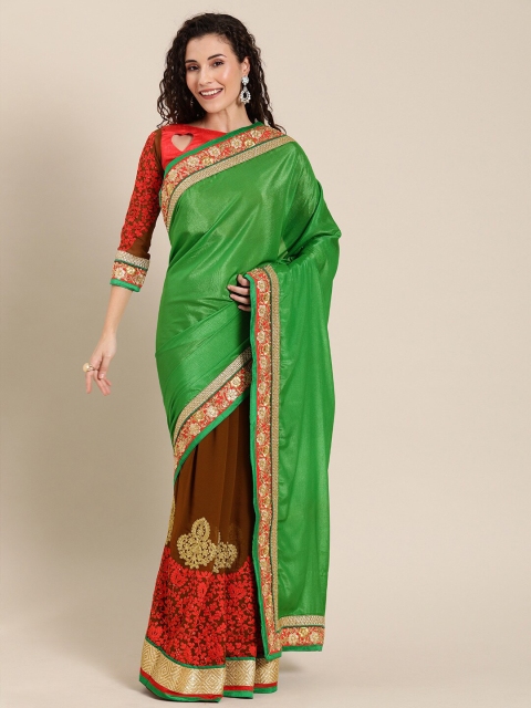 

SHAVYA Green & Red Embellished Embroidered Pure Georgette Heavy Work Saree