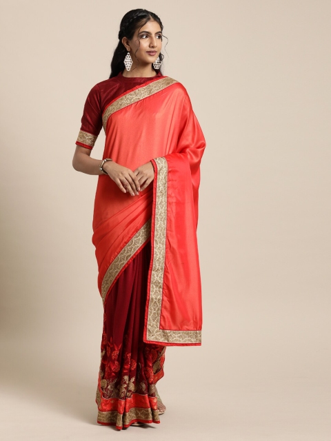 

SHAVYA Maroon & Red Embellished Embroidered Pure Georgette Heavy Work Saree