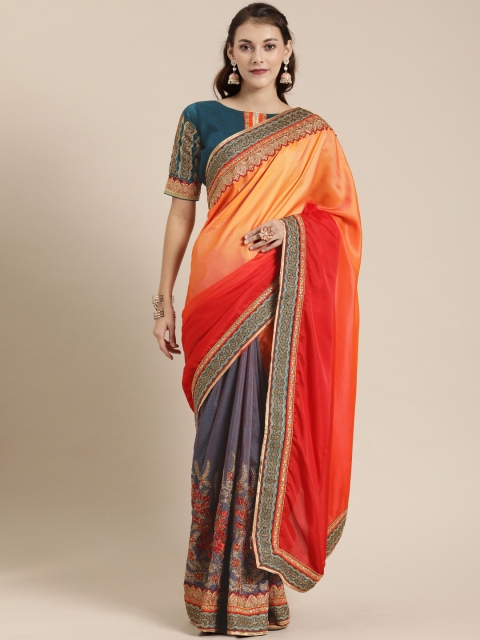 

SHAVYA Pink & Purple Beads and Stones Pure Georgette Heavy Work Saree