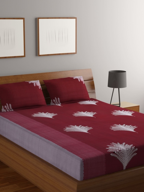 

MODEFE Maroon & White Floral 180 TC Queen Bedsheet with 2 Pillow Covers
