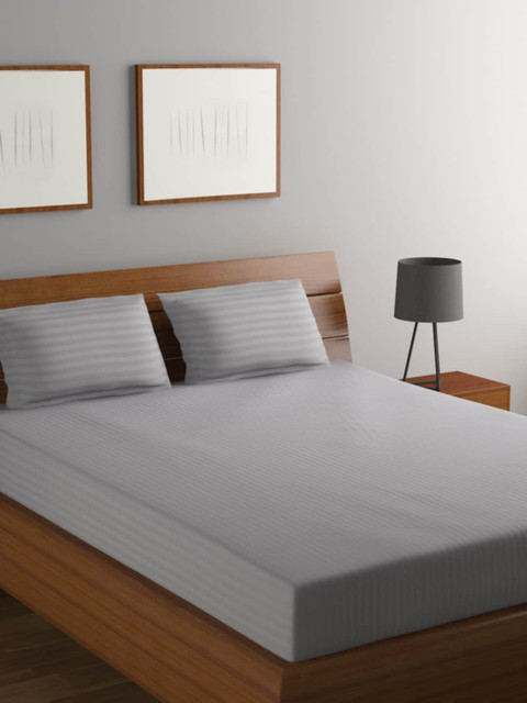 

MODEFE Grey Striped 180 TC Queen Bedsheet with 2 Pillow Covers