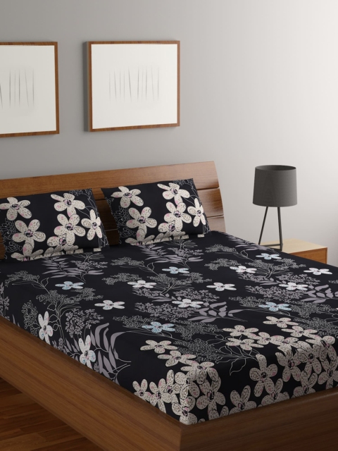 

MODEFE Black & White Floral 180 TC Queen Bedsheet with 2 Pillow Covers