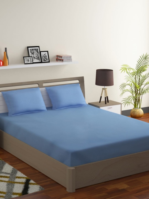 

MODEFE Blue 180 TC Cotton Fitted Queen Bedsheet with 2 Pillow Covers