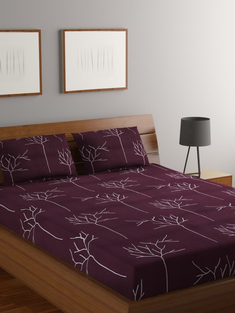 

MODEFE Burgundy & White Floral 180 TC Queen Bedsheet with 2 Pillow Covers