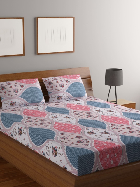 

MODEFE Pink & White Floral 180 TC Queen Bedsheet with 2 Pillow Covers