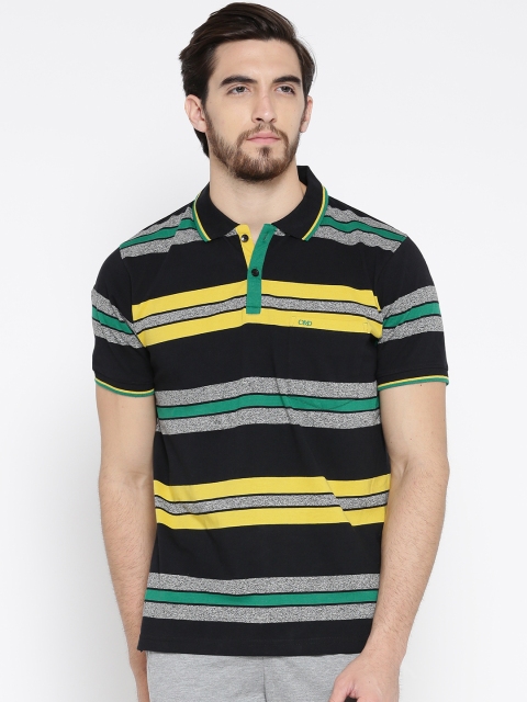 

Cloak & Decker by Monte Carlo Men Black & Yellow Striped Polo Collar T-shirt