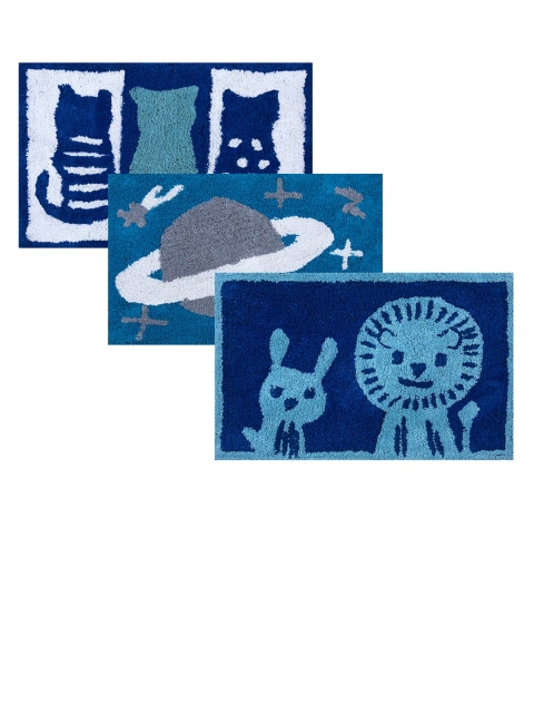 

AAZEEM Blue & White Set Of 3 Printed Cotton Anti-Skid Doormat