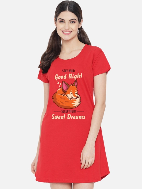 

FFLIRTYGO Red Printed Nightdress
